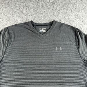 Under Armour T Shirt Mens 2XL XXL Black Striped‎ Fitted Cold Gear Long Sleeve